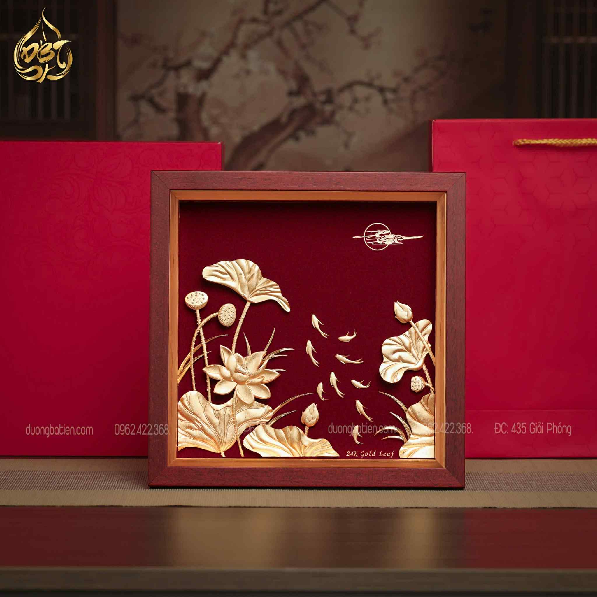 Tranh Hoa Sen Dát Vàng 24K
