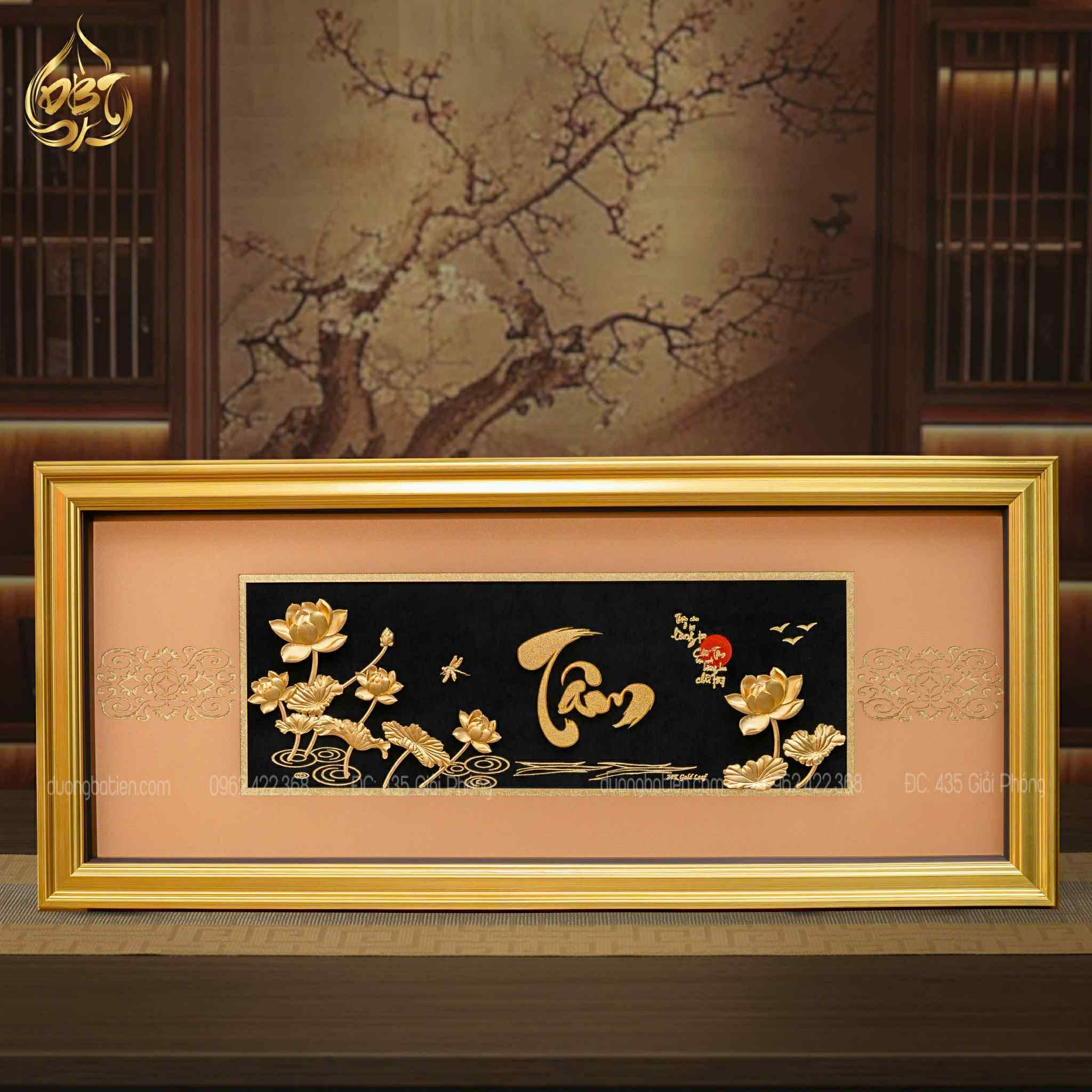 Tranh Phong Thuỷ Chữ Tâm Dát Vàng 24K - Quà Tặng Sếp Ý Nghĩa