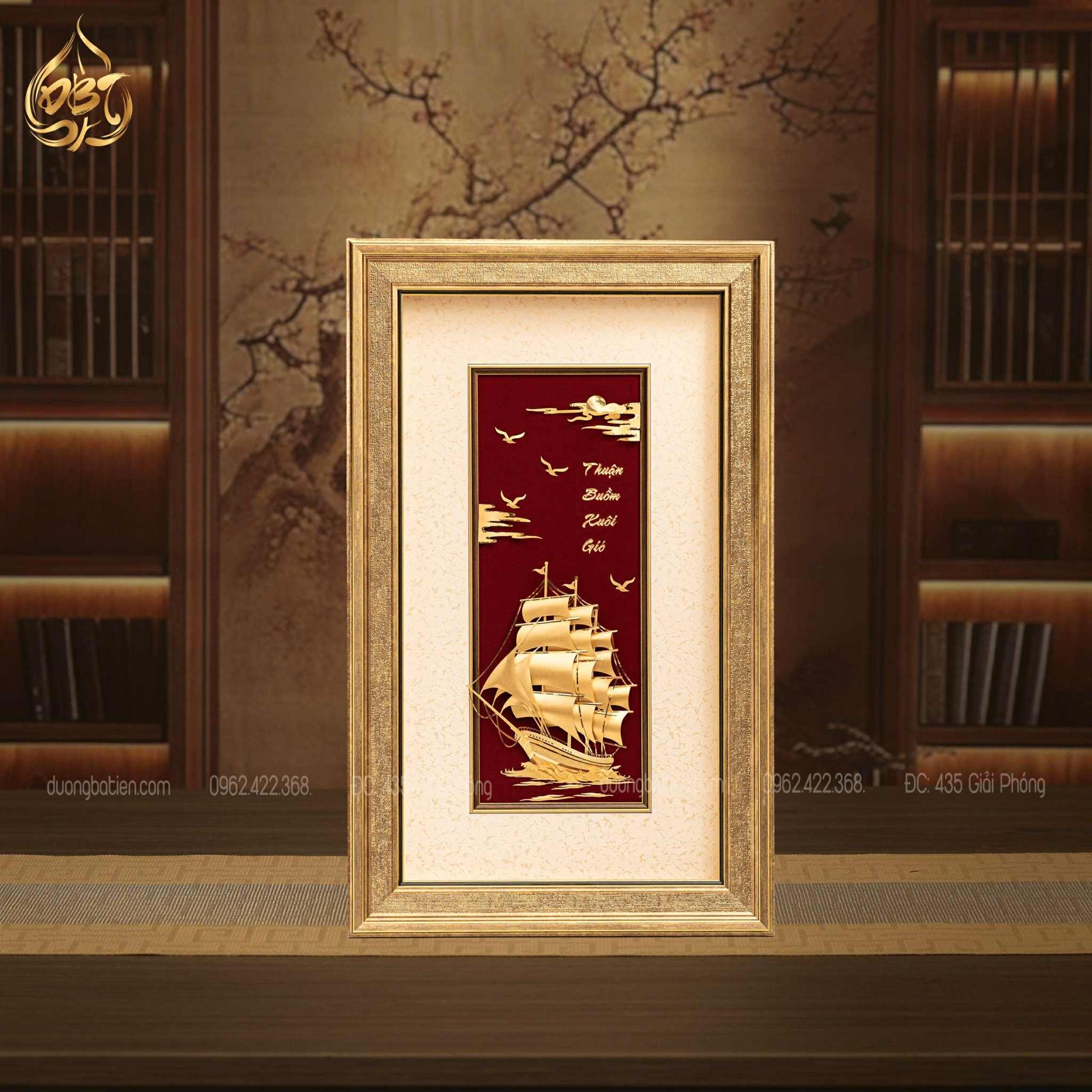 Tranh Thuyền Dát Vàng 24K - Quà Tặng Tân Gia, Khai Trương