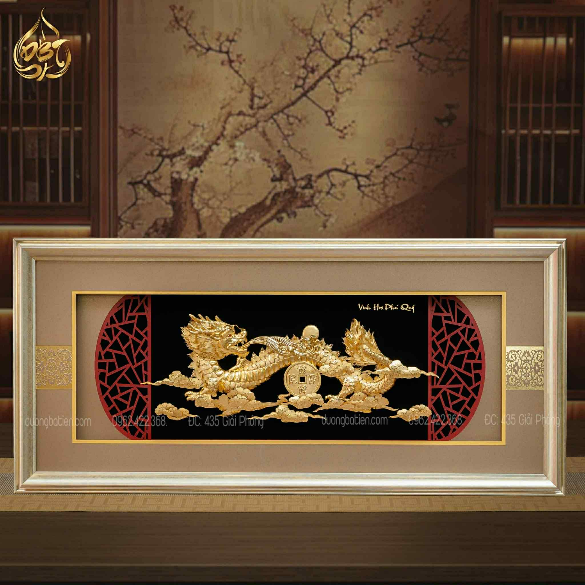 Tranh Rồng Phú Quý Cỡ Lớn Dát Vàng 24K