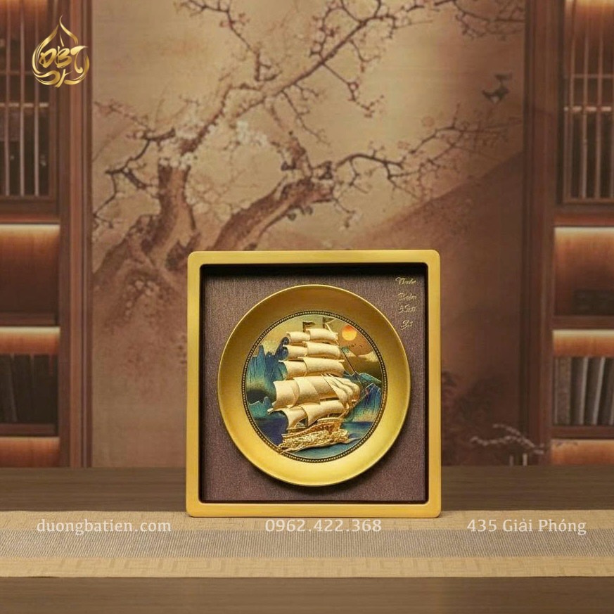 Tranh Đĩa Thuyền dát vàng 24k - Quà tặng Thăng Chức