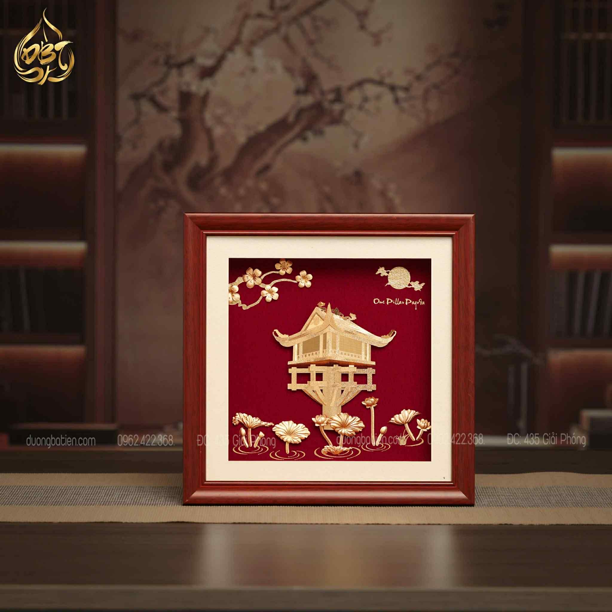 Tranh Chùa Một Cột Dát Vàng 24K