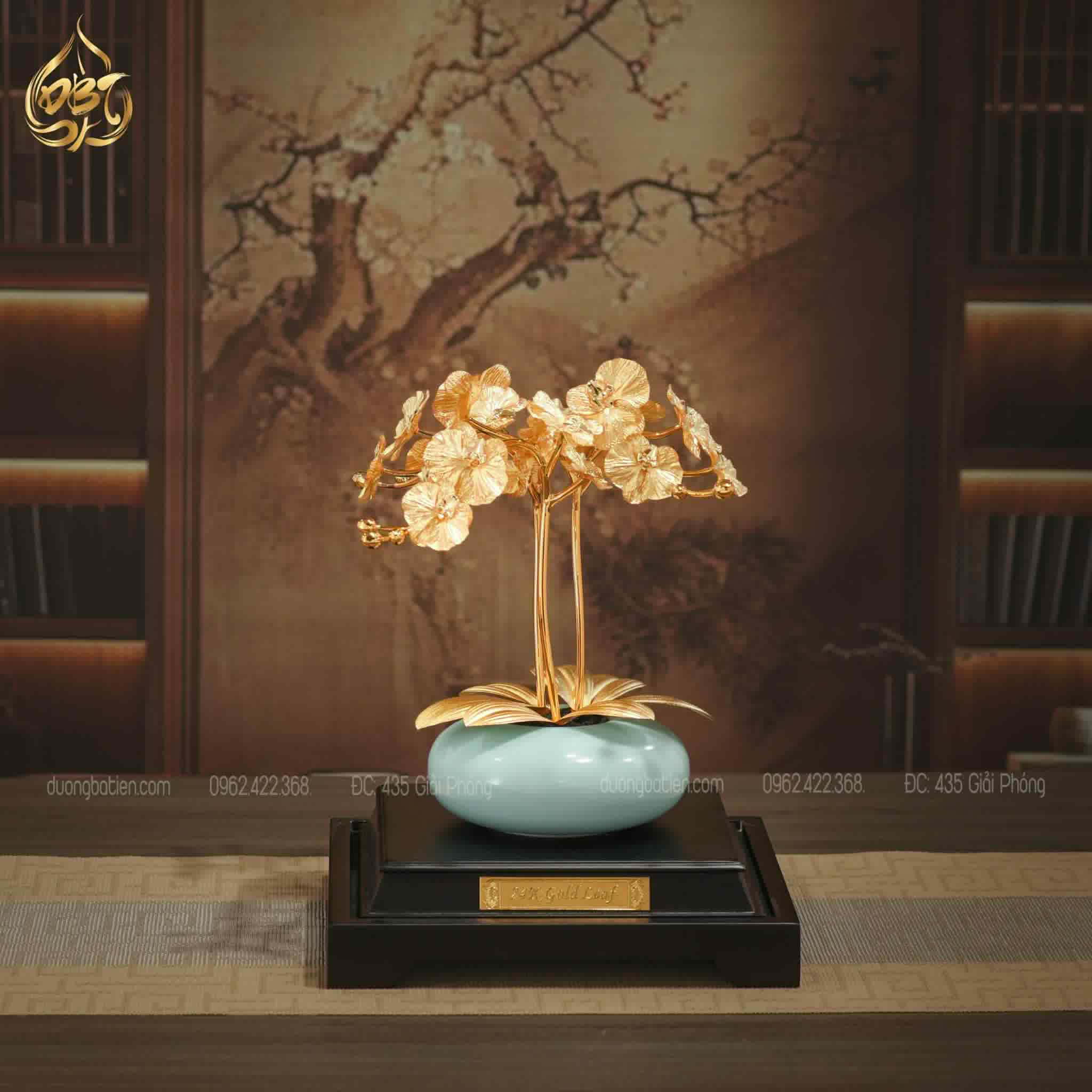 Lan Vàng Phú Quý 3 cành dát vàng 24K - Decor để bàn
