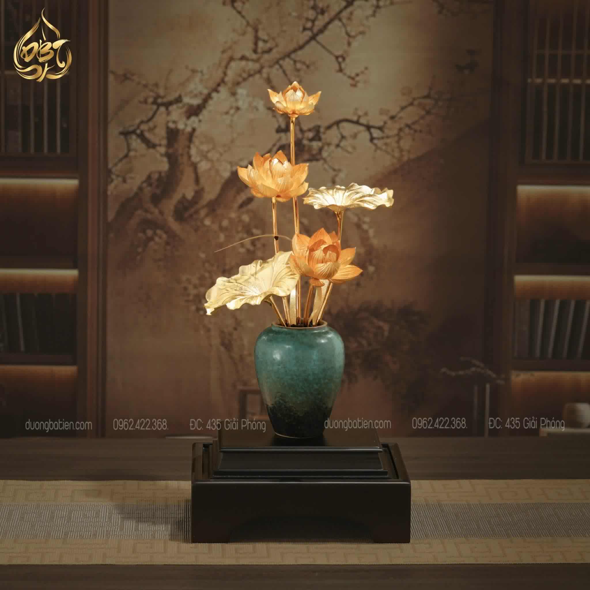 Sen Vàng Chậu Men Hoả Biến dát vàng - Quà tặng Vip