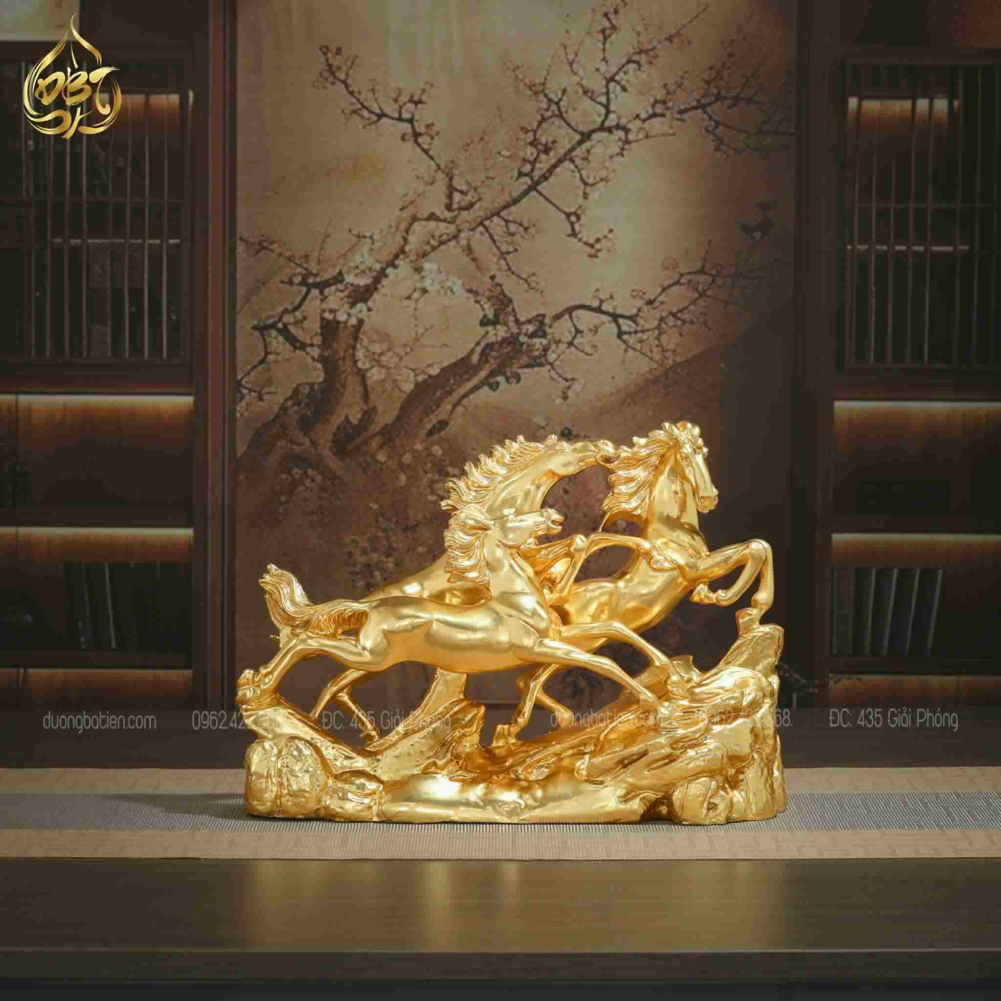 Tượng Tam Mã bằng đồng dát vàng 24k - Quà Phong Thuỷ