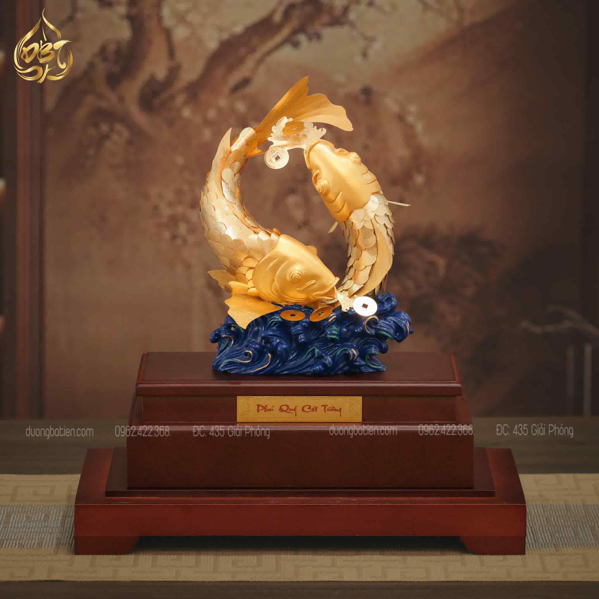Tượng Đôi Cá Chép dát vàng 24k - Quà tặng May Mắn