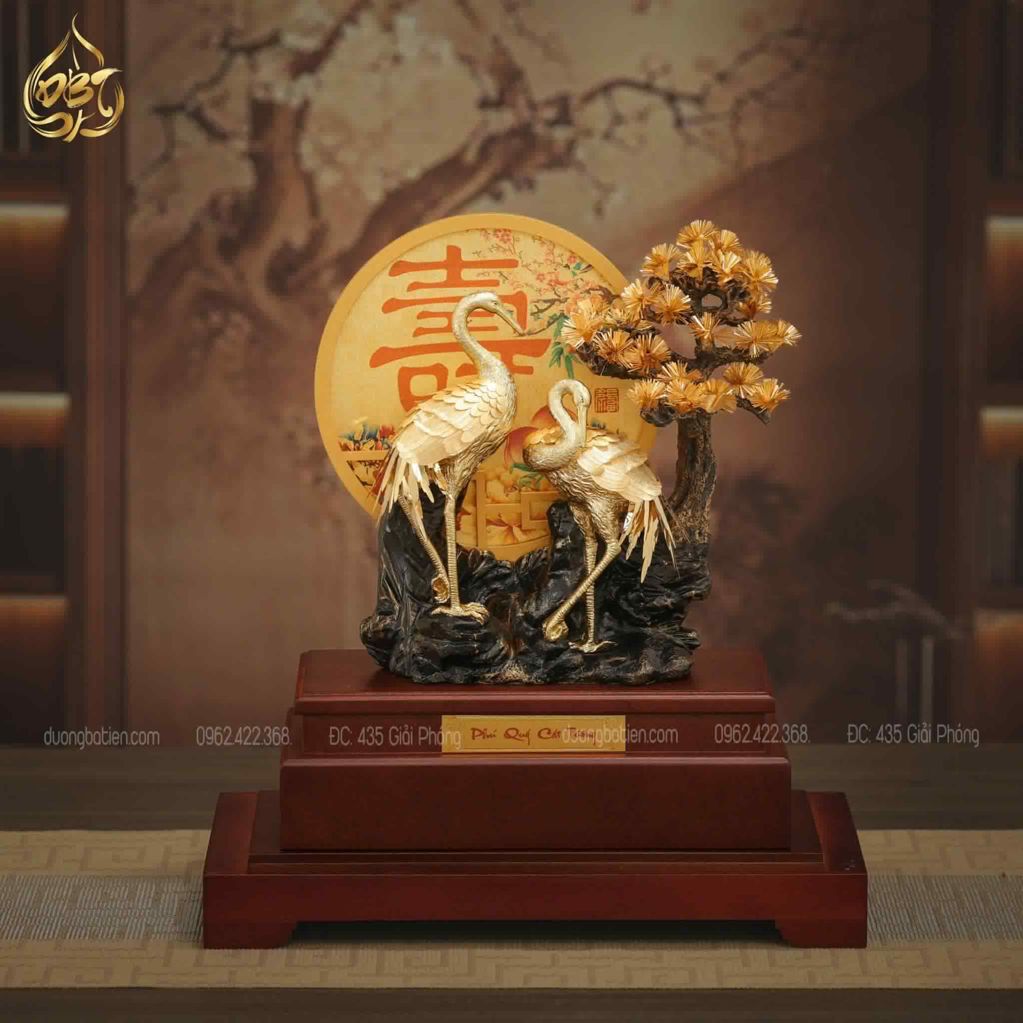 Tượng Tùng Hạc Diên Niên dát vàng 24k - Quà tặng Ý Nghĩa