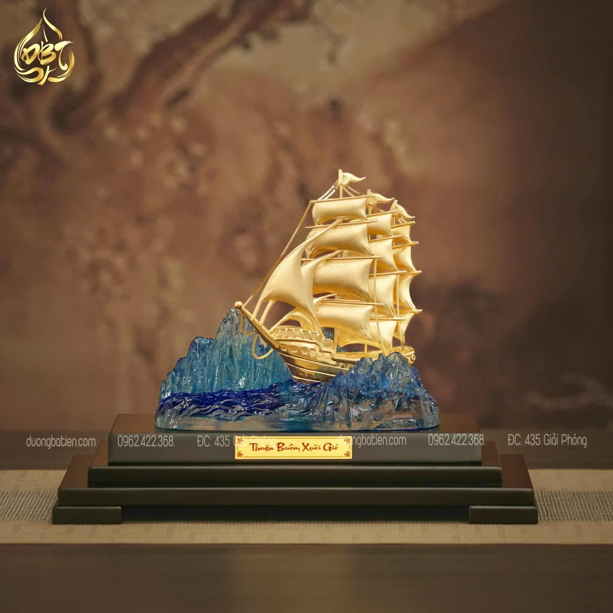 Mô Hình Thuyền Vàng dát vàng 24k - Quà tặng Phong Thuỷ