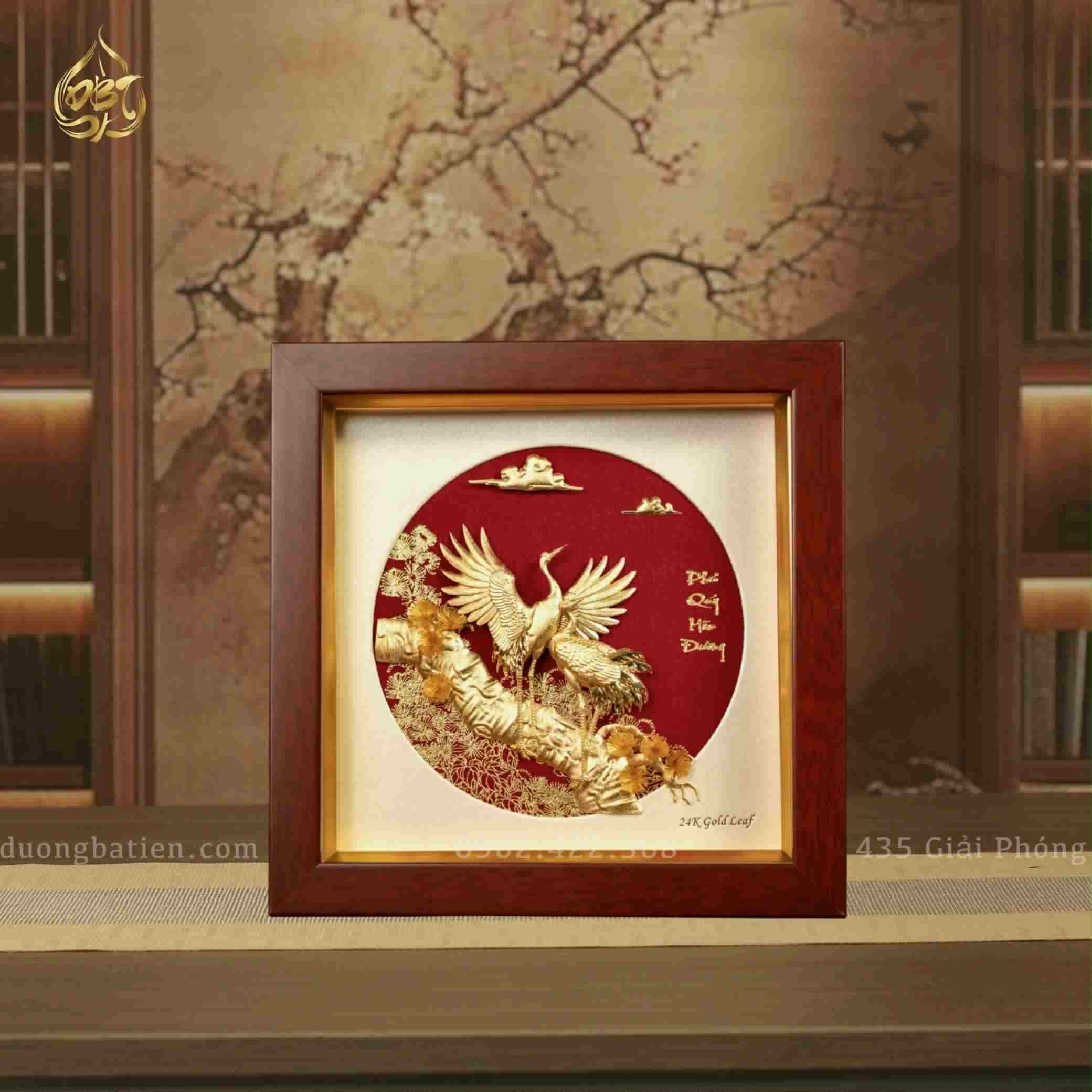 Tranh Tùng Hạc Để Bàn Dát Vàng 24K – Biểu Tượng Hạnh Phúc Trường Thọ