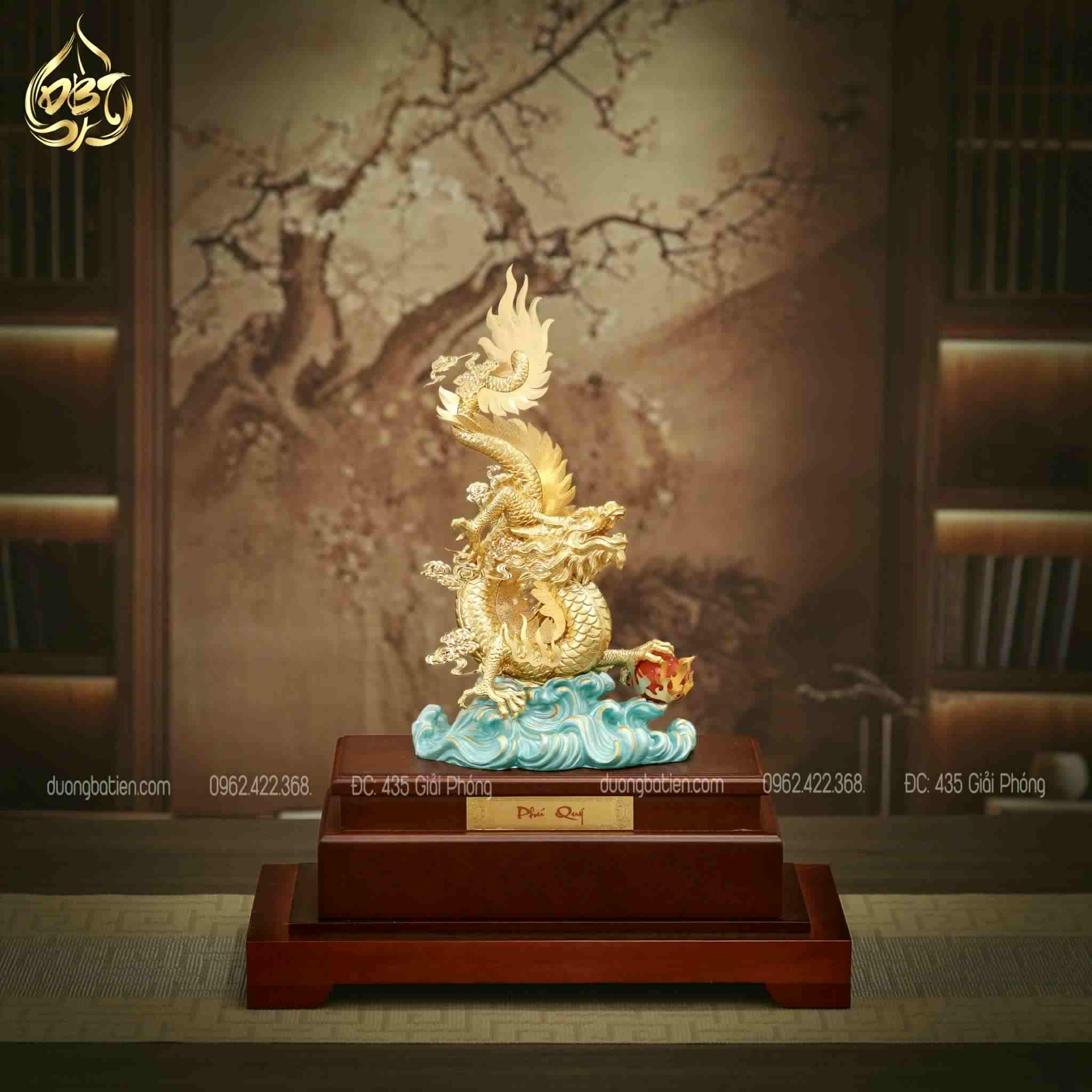 Tượng Rồng Phú Quý cỡ lớn dát vàng 24k - Linh Vật Phong Thuỷ