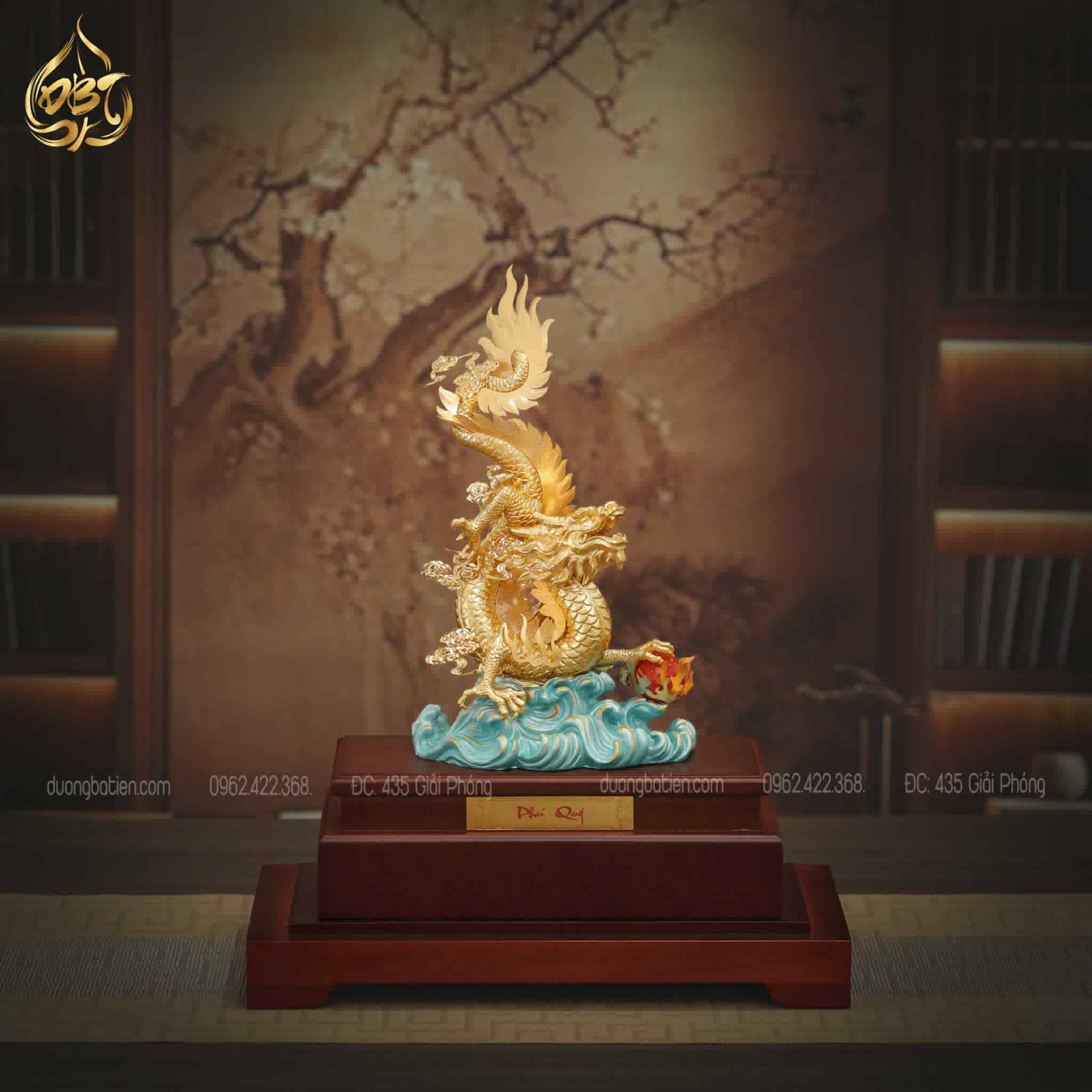 Tượng Rồng Phú Quý cỡ lớn dát vàng 24k - Linh Vật Phong Thuỷ