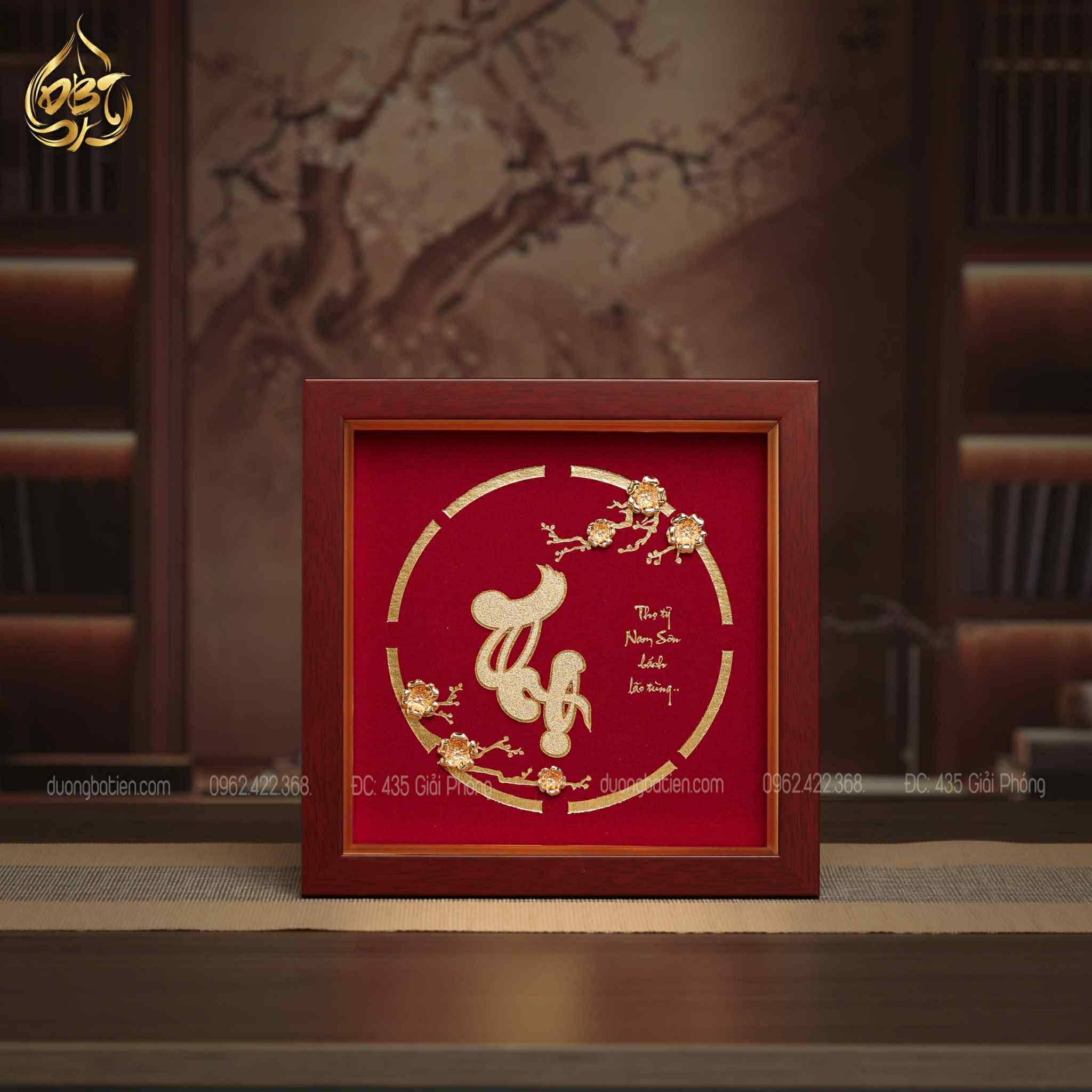 Tranh Chữ Thọ Dát Vàng 24K - Quà tặng Thư Pháp