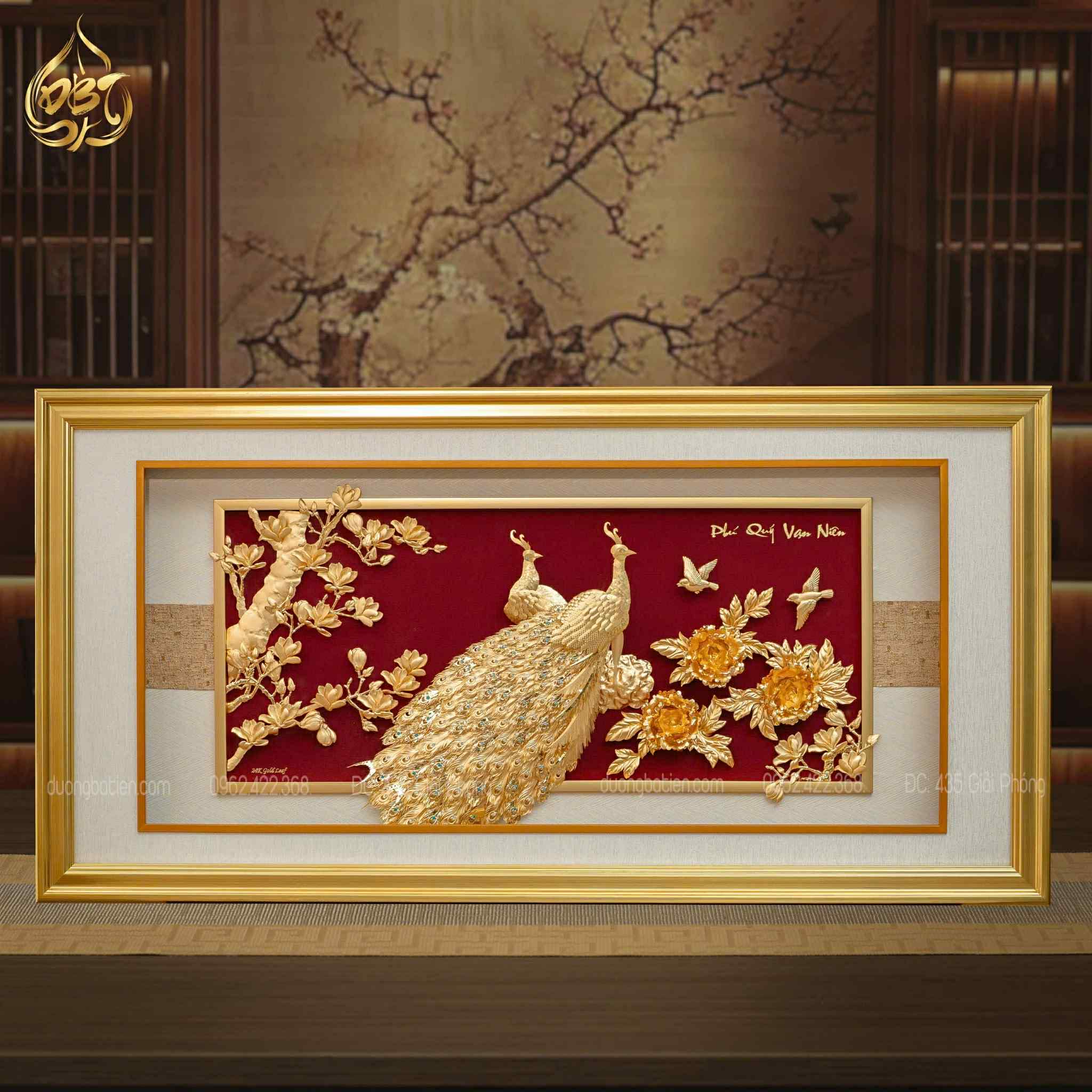 Tranh Công Vinh Hoa Phú Quý Dát Vàng 24K - Tranh Treo Tường Cao Cấp