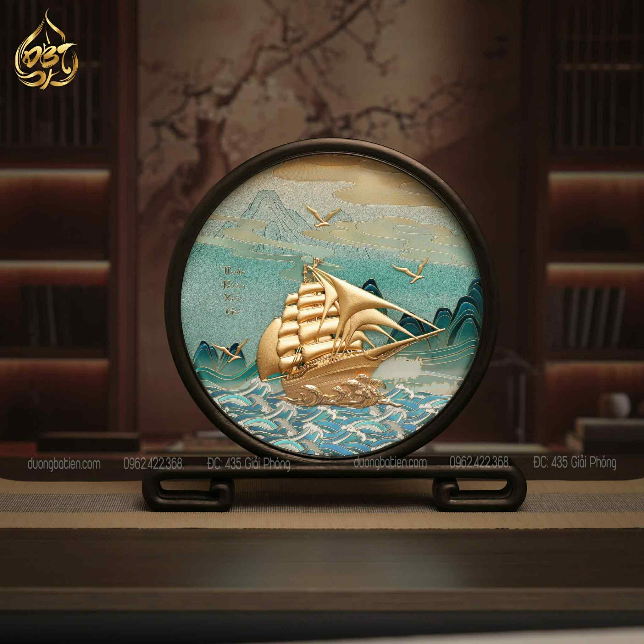 Tranh Thuận Buồm Xuôi Gió Dát Vàng 24K - Quà Để Bàn Cao Cấp