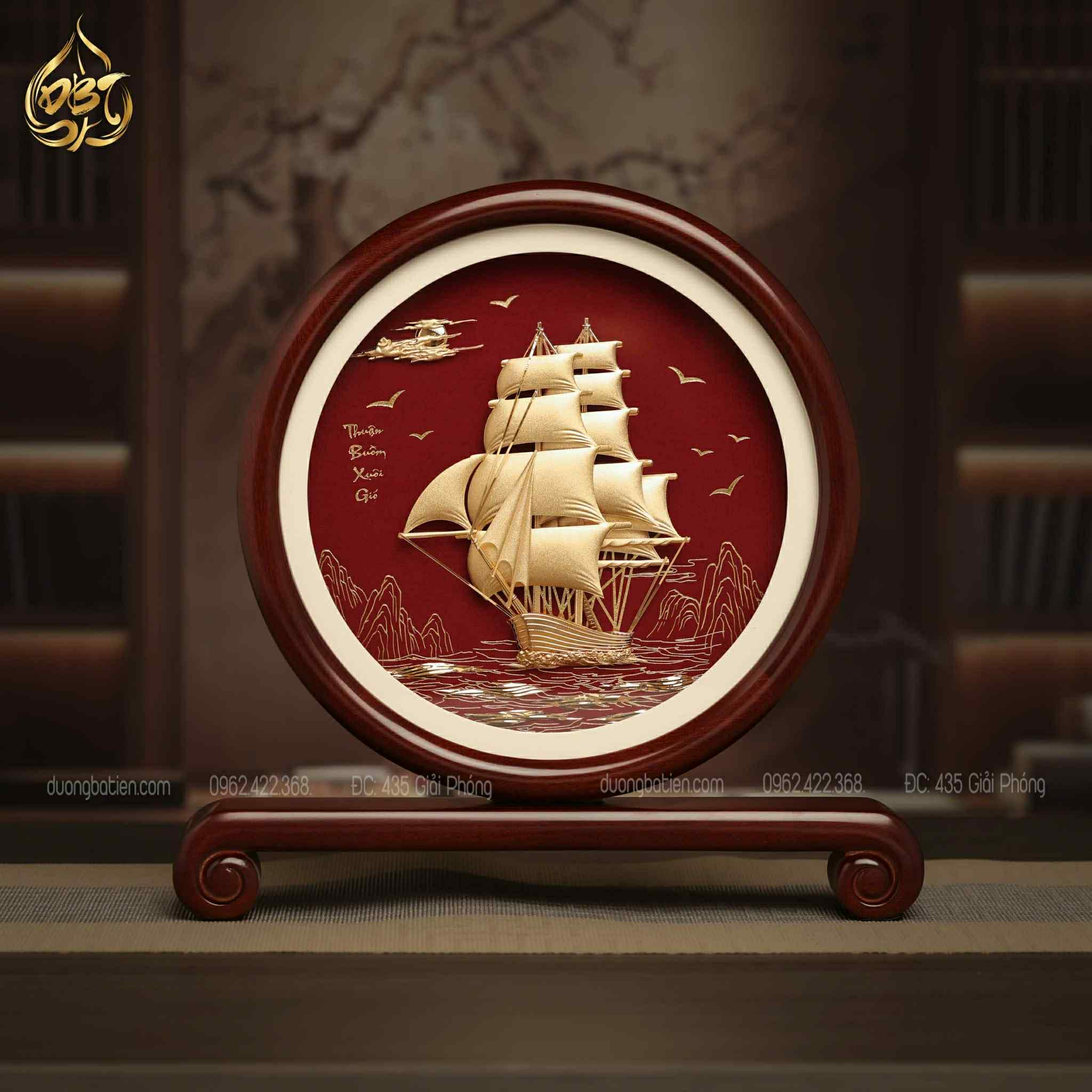 Tranh Đĩa Thuyền Dát Vàng 24K - Quà Tặng Sếp, Lãnh Đạo