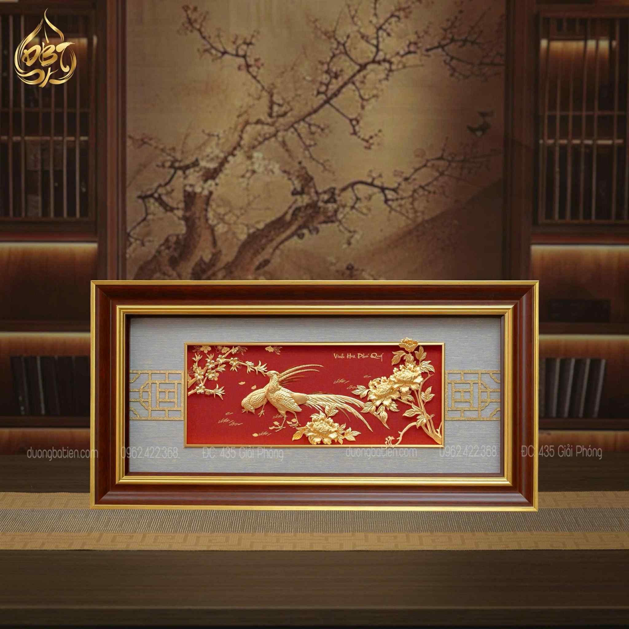 Tranh Đôi Chim Công Phú Quý Dát Vàng 24K - Quà Tặng Tài Lộc