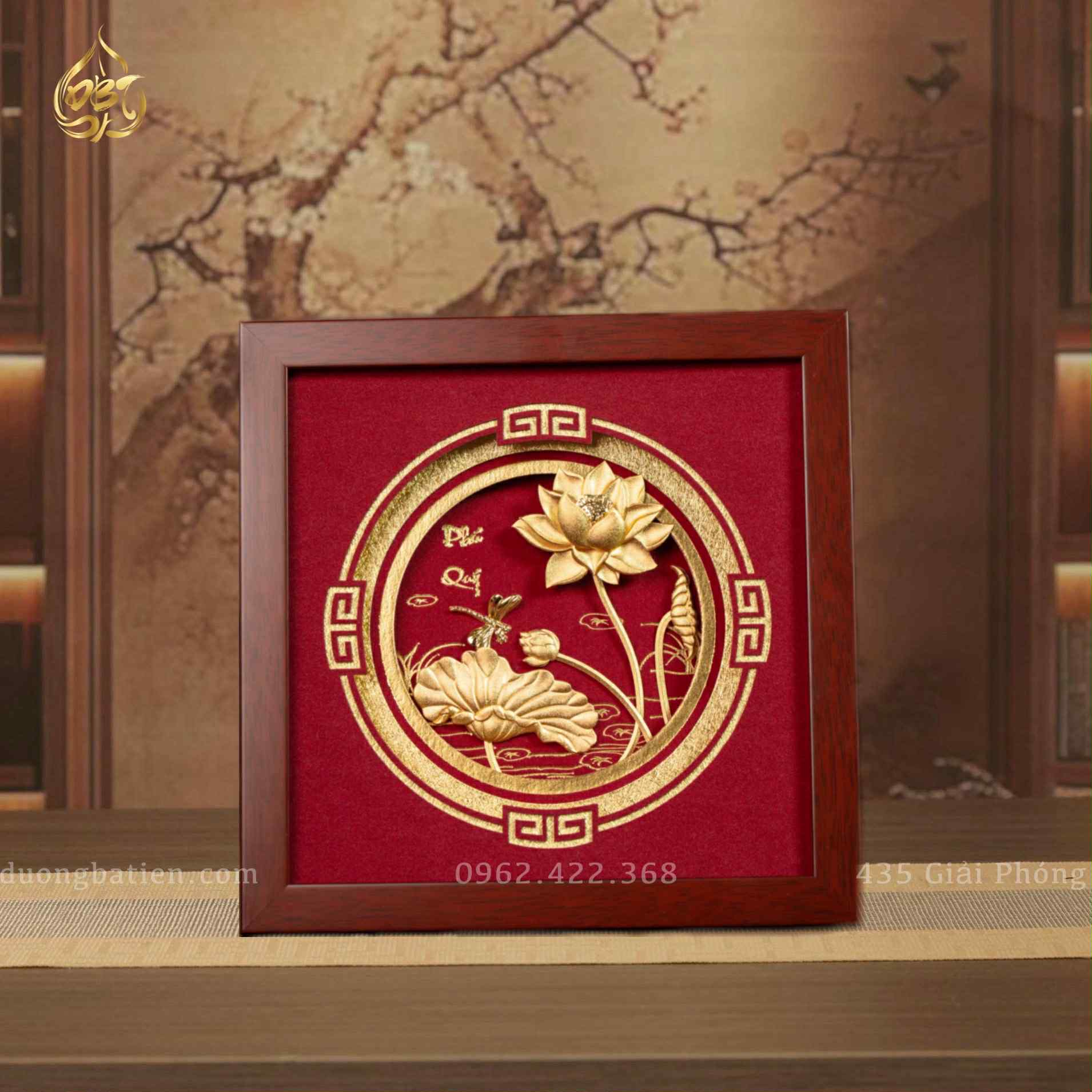 Tranh Sen Phú Quý Dát Vàng 24K – Tranh Trang Trí Sang Trọng