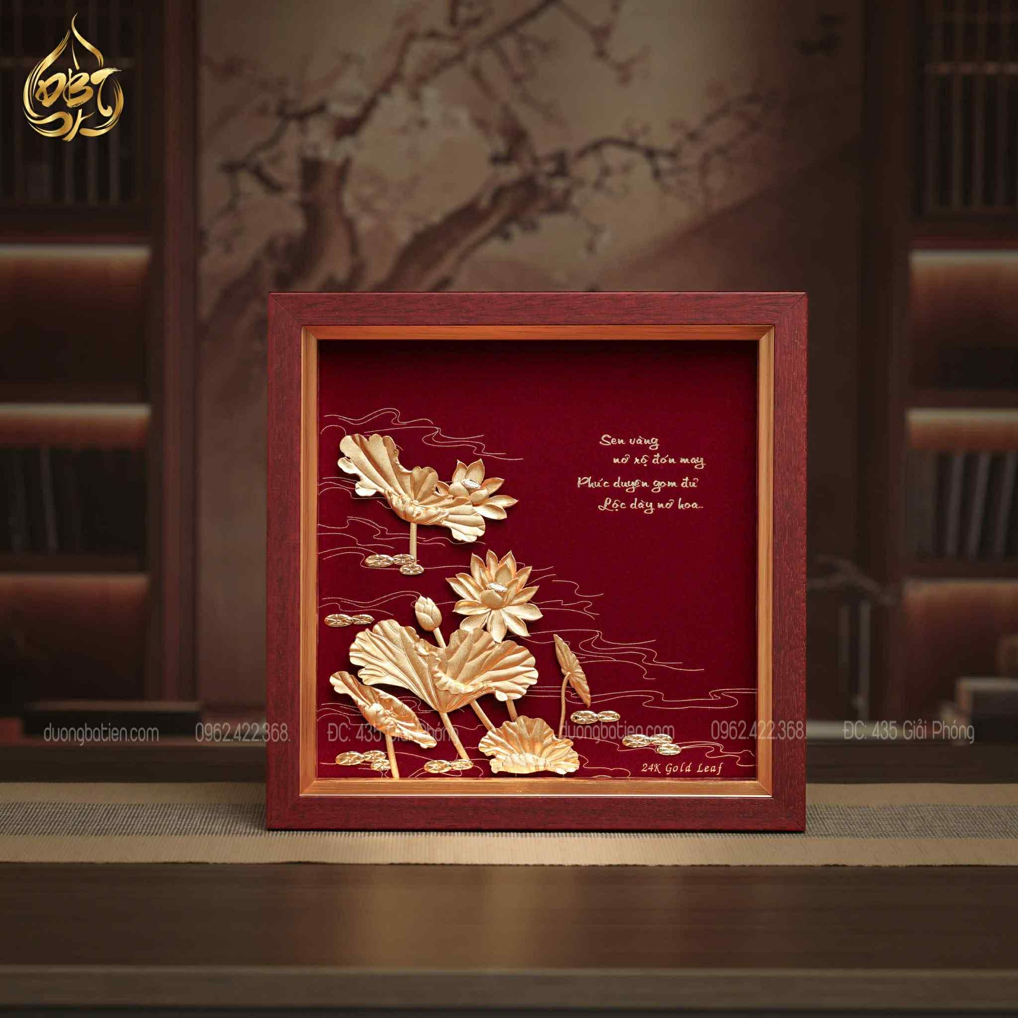 Tranh Hoa Sen Dát Vàng 24K