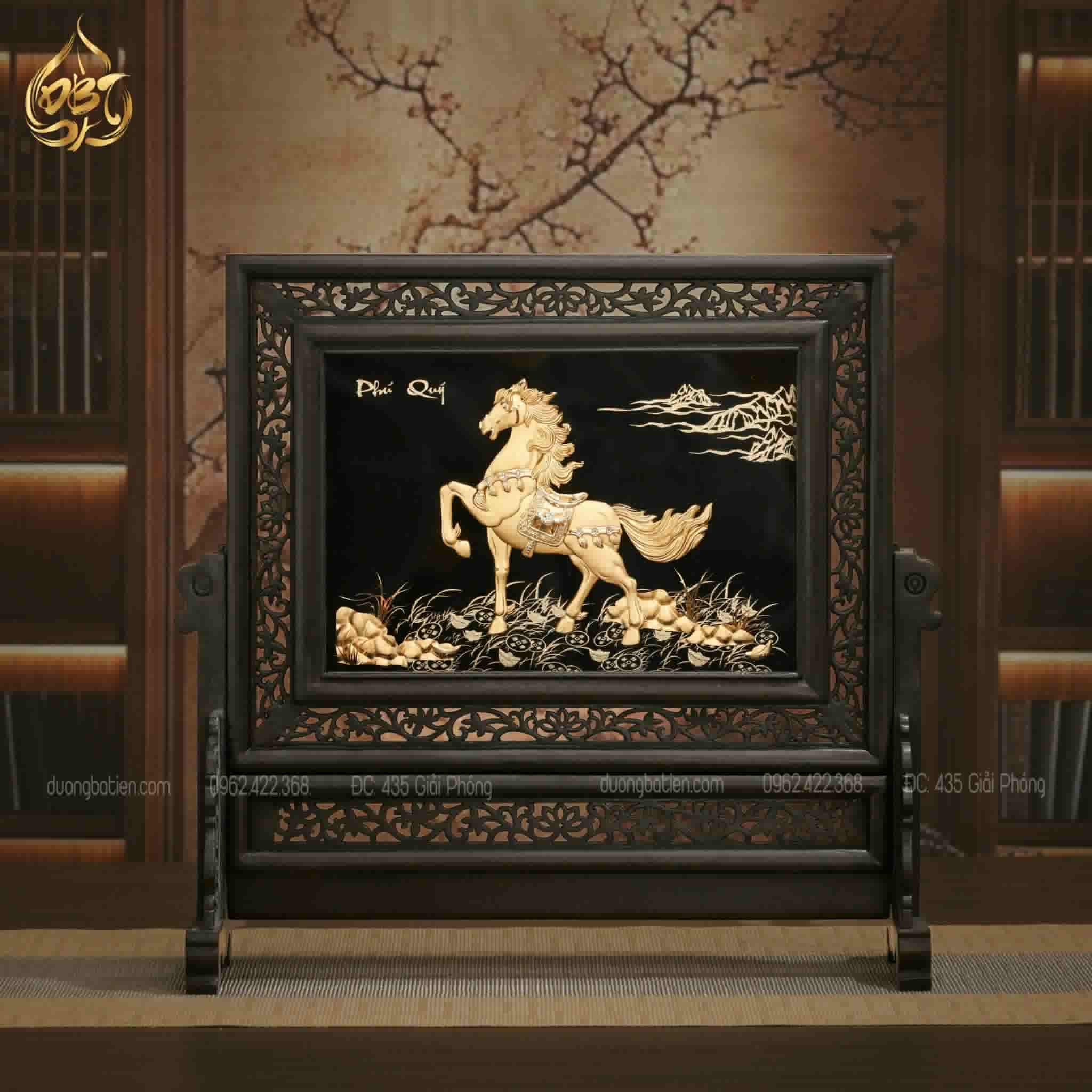 Tranh để bàn Ngựa Mã Đáo Thành Công Dát Vàng 24K