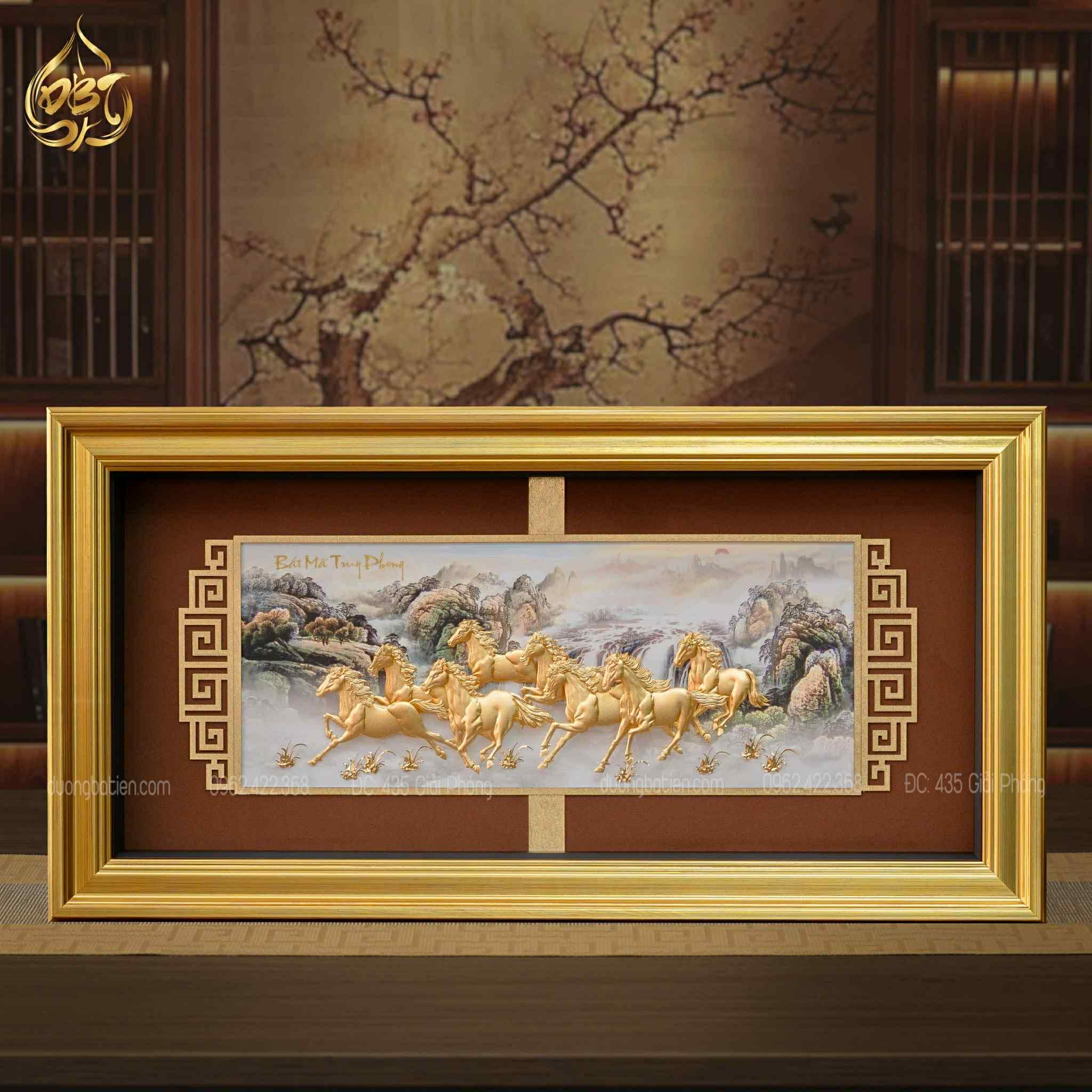 Tranh Ngựa Bát Mã Truy Phong Dát Vàng 24K – Biểu Tượng Thành Công