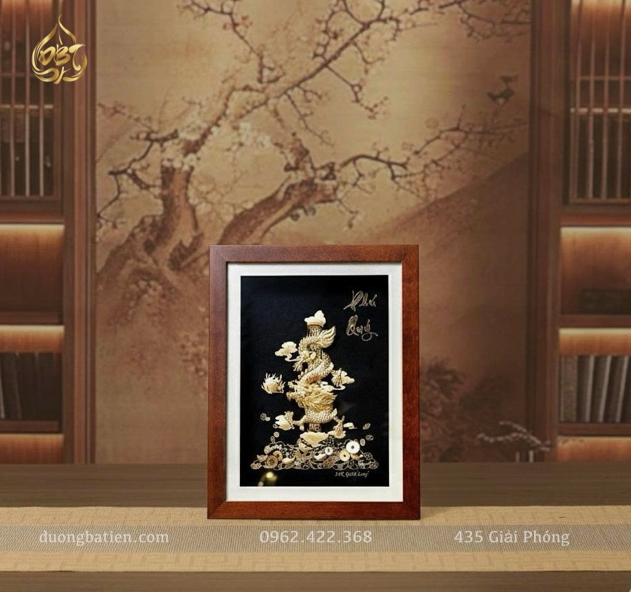Tranh Rồng Phú Quý nền đen dát vàng 24k - Quà Phong Thuỷ