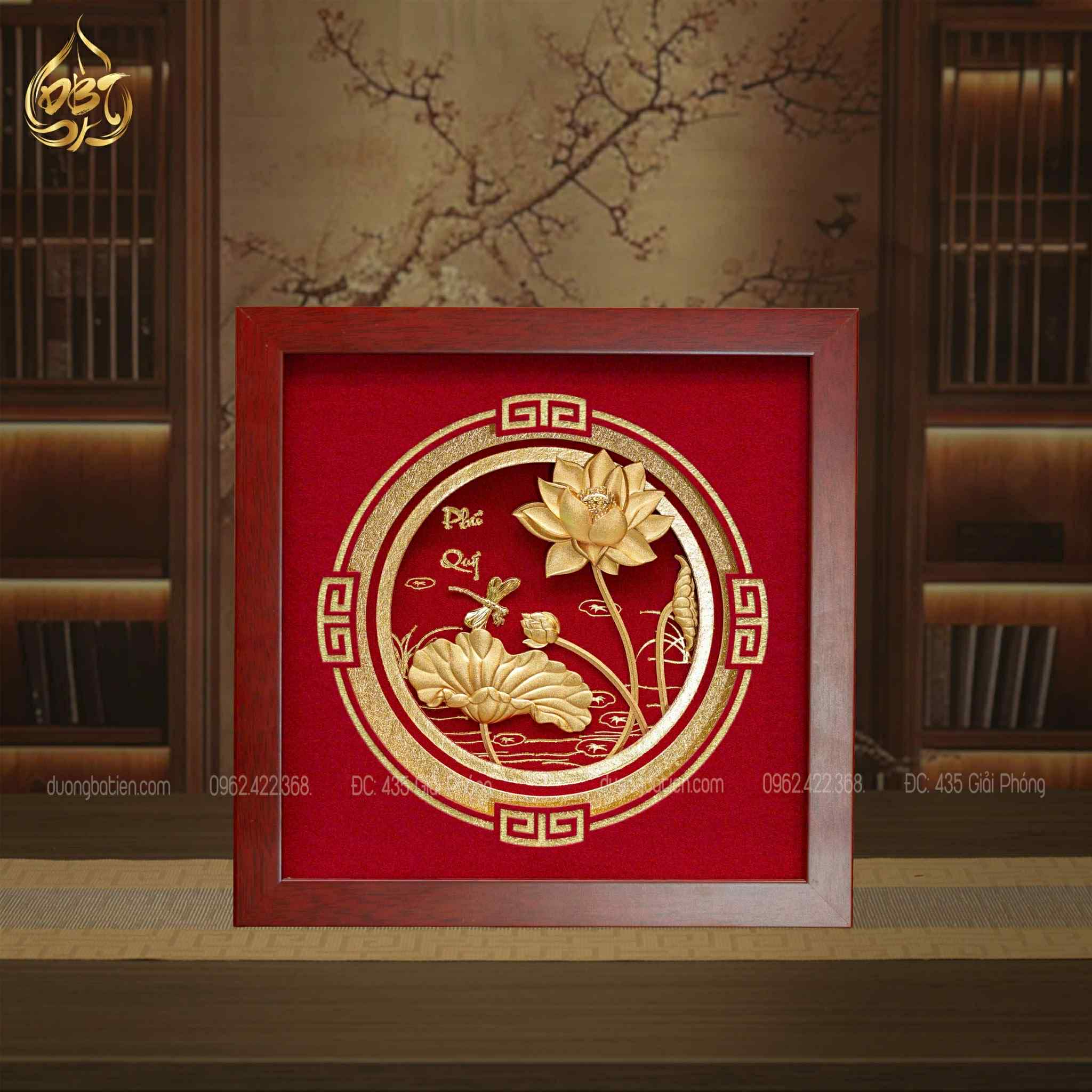 Tranh Sen Phú Quý Dát Vàng 24K