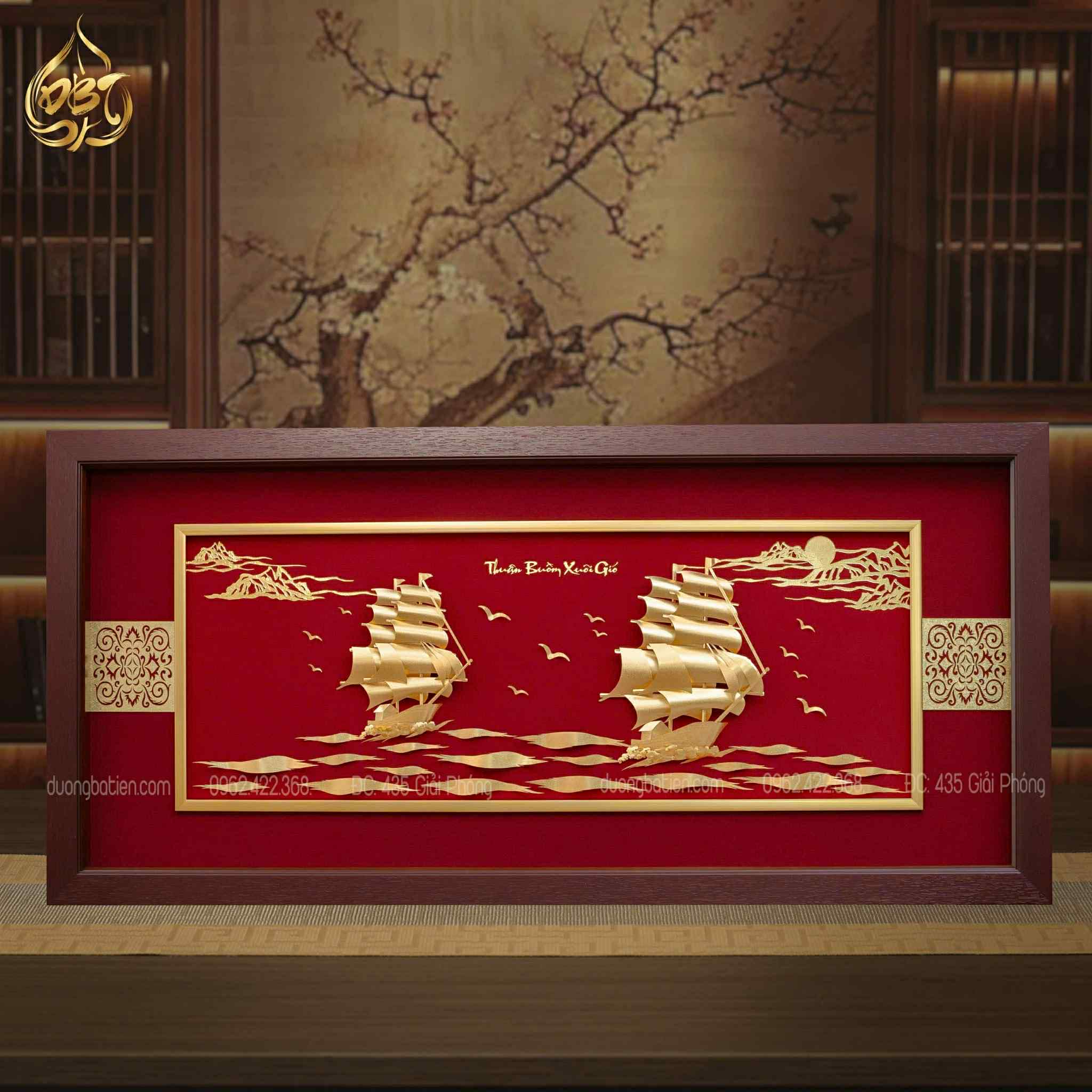 Tranh Thuận Buồm Xuôi Gió Dát Vàng 24K (60cmx126cm) - Quà Tặng Hội Nghị, Đối Tác