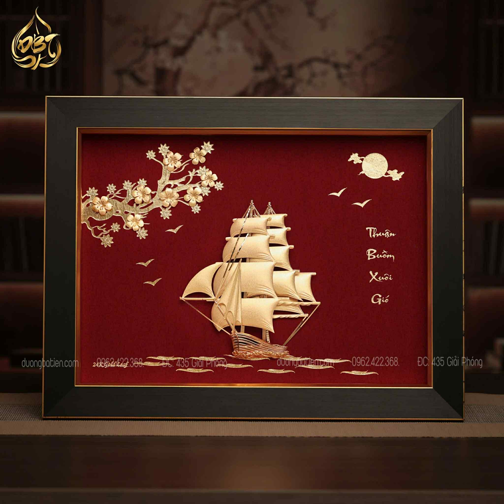 Tranh Thuận Buồm Xuôi Gió Dát Vàng 24K - Quà Tặng May Mắn