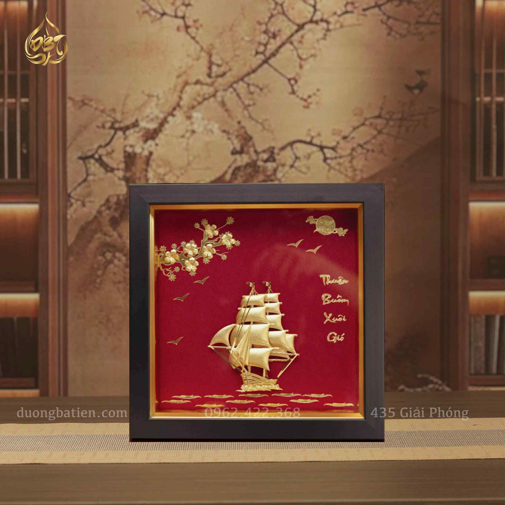 Tranh Thuận Buồm Xuôi Gió Dát Vàng 24K (23x23 cm) – Tranh Trang Trí Cao Cấp