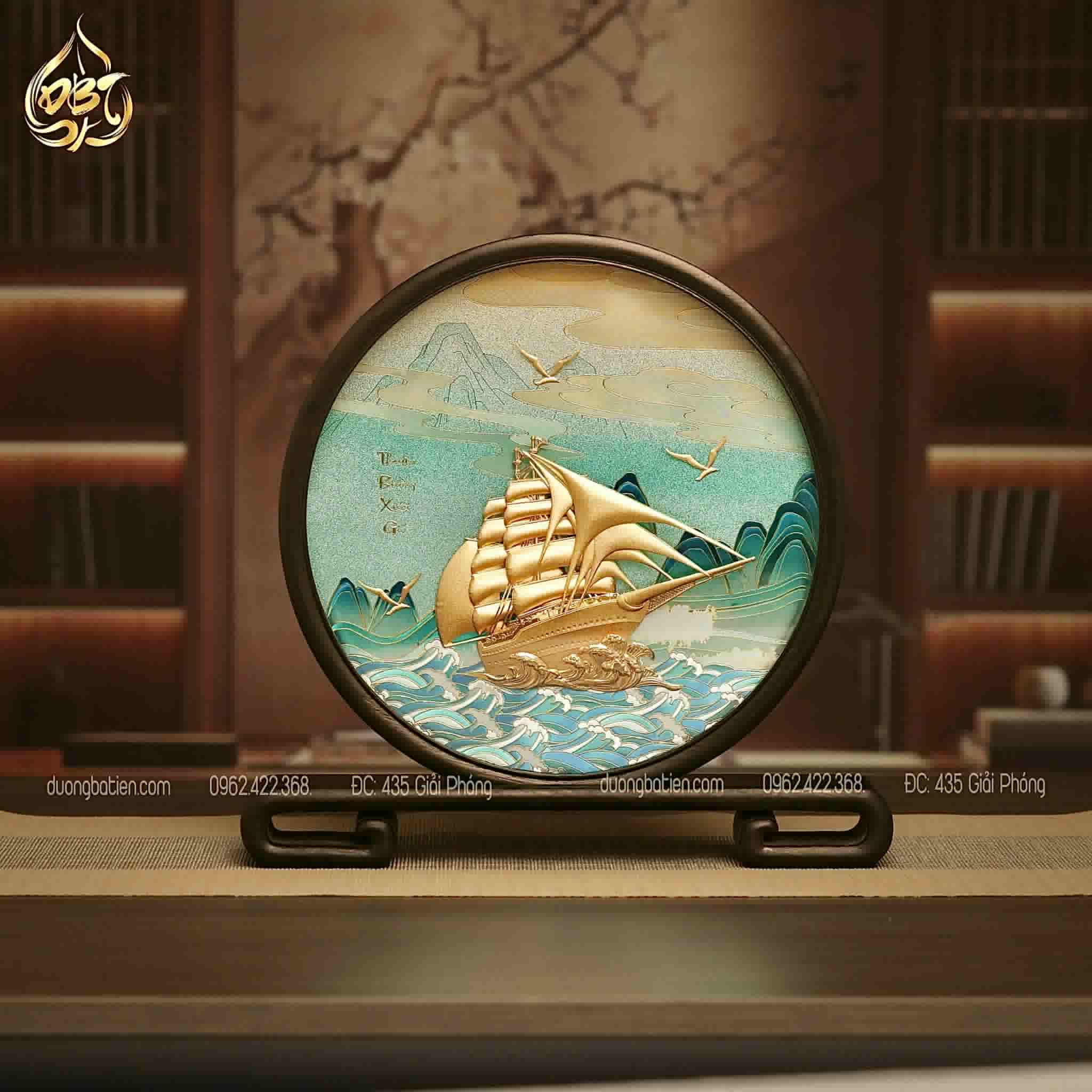 Tranh Thuận Buồm Xuôi Gió Dát Vàng 24K - Quà Để Bàn Cao Cấp