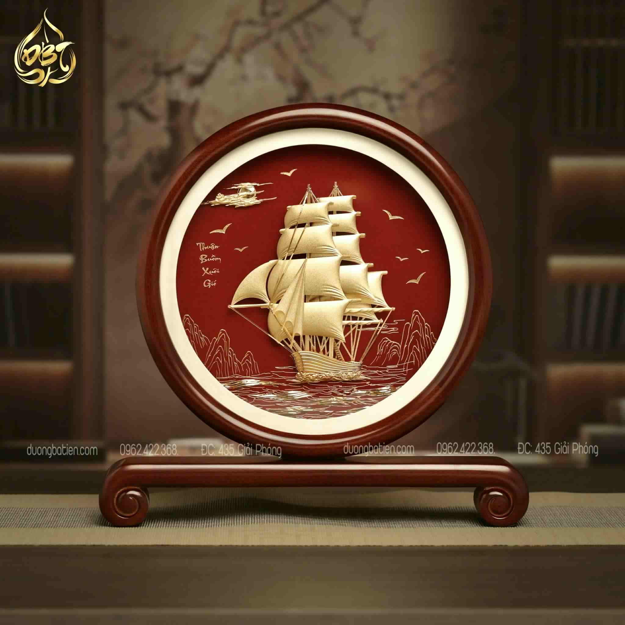 Tranh Đĩa Thuyền Dát Vàng 24K - Quà Tặng Sếp, Lãnh Đạo