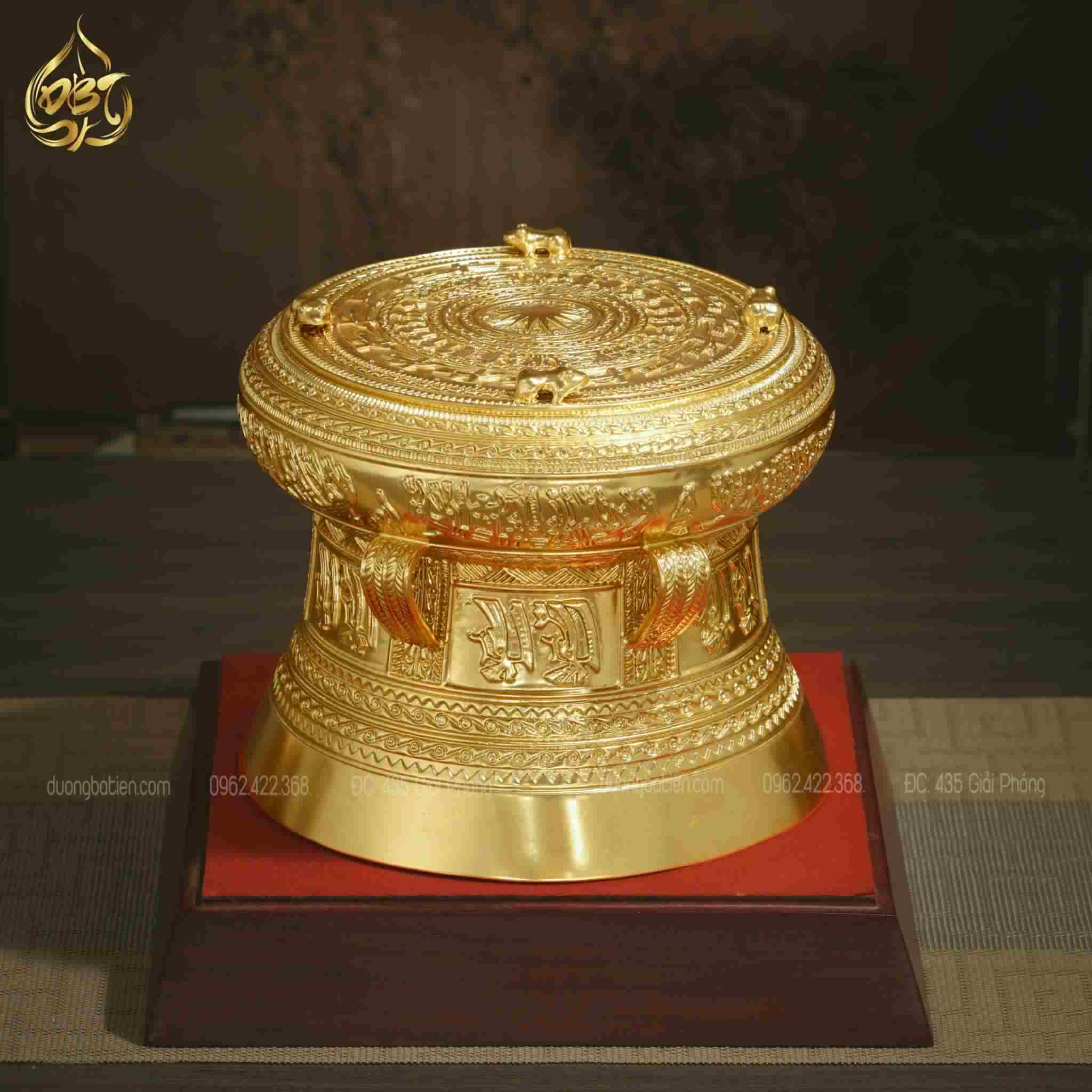 Trống Đồng 15cm dát vàng 24k - Quà tặng Văn Hoá