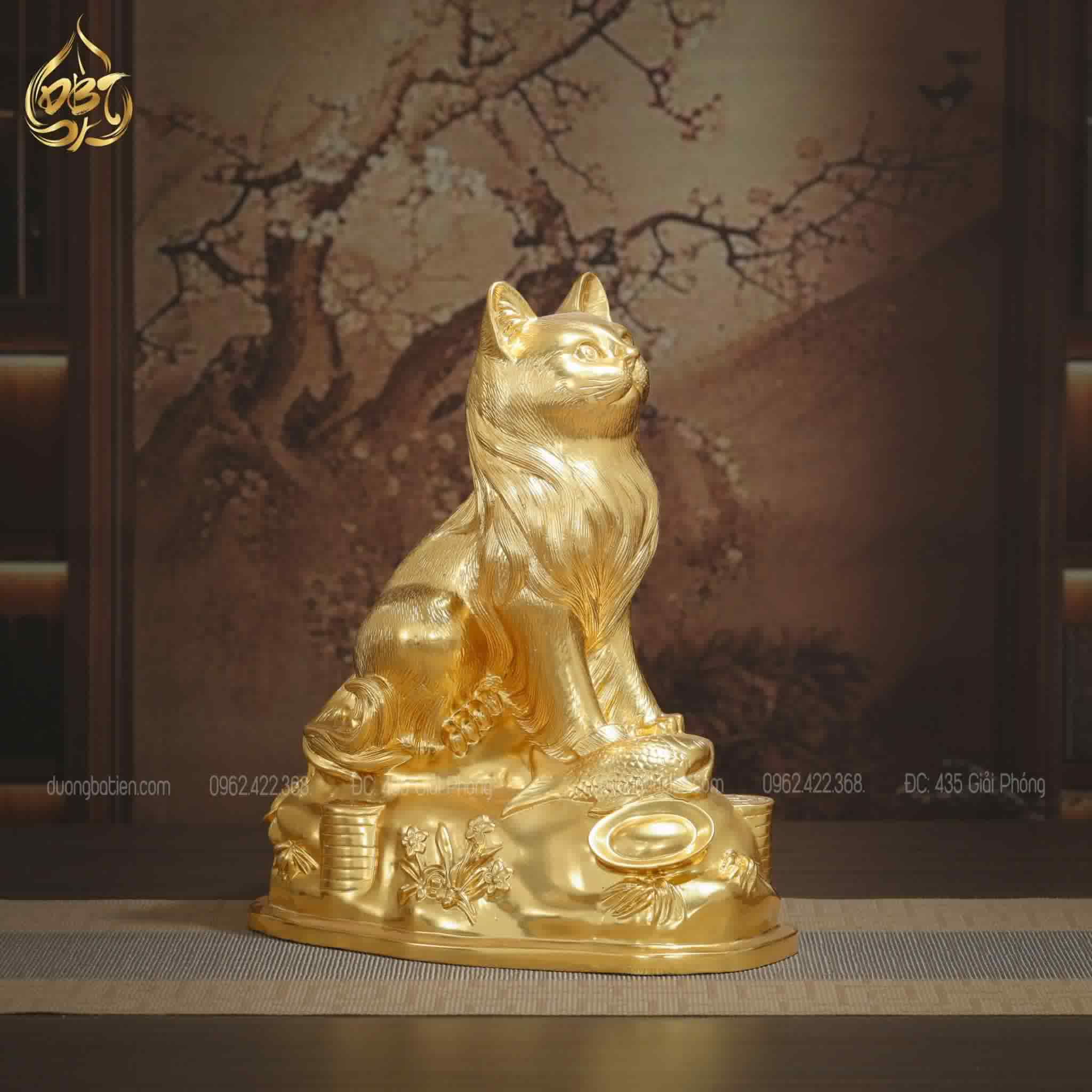 Tượng Mèo Phú Quý dát vàng 24K - Quà Phong Thuỷ