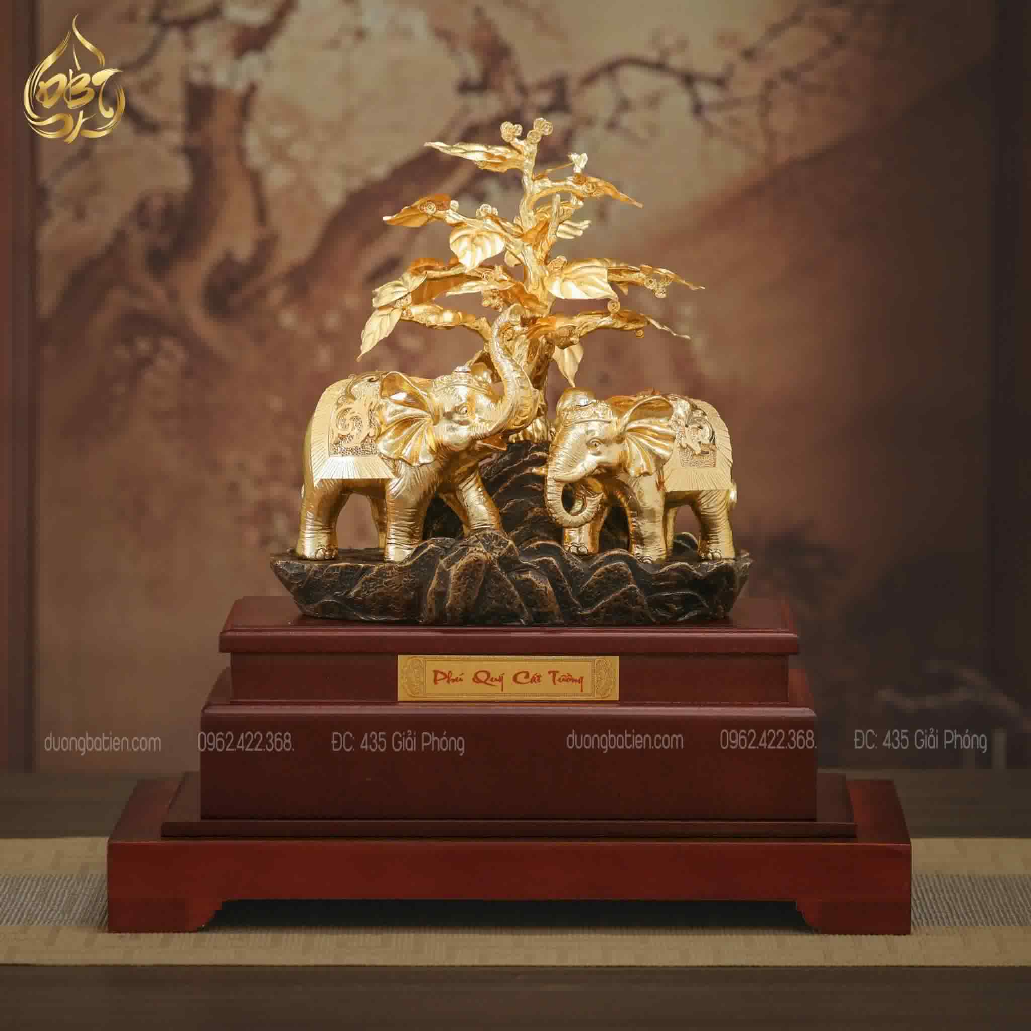 Đôi Voi Phong Thuỷ Cát Tường dát vàng 24k - Quà tặng Cao Cấp